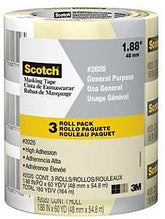 Scotch 2020-48ECP Masking Tape, 60 yd L, 1.89 in W, Crepe Paper Backing, Tan
